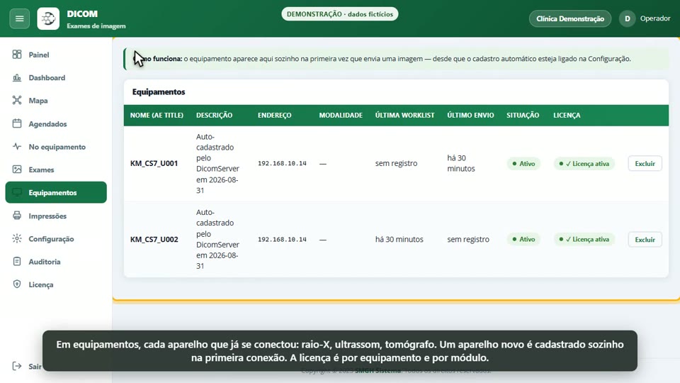 SMGH DICOM: equipamentos conectados